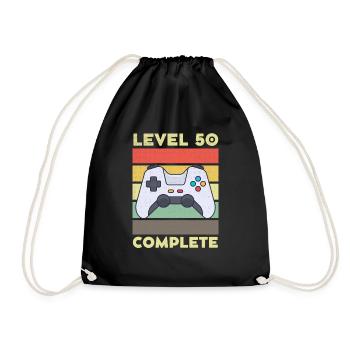 Level 50 Complete 50 Jahre 50. Geburtstag - Turnbeutel - Schwarz - Vorne