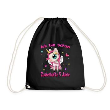 Mädchen Einhorn 5. Geburtstag Ich bin 5 Jahre - Turnbeutel - Schwarz - Vorne
