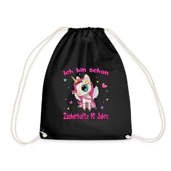 Mädchen Einhorn 10. Geburtstag Ich bin 10 Jahre - Turnbeutel - Schwarz - Vorne