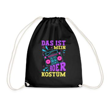 80er Jahre Kostüm Mottoparty 80s Kostüm - Turnbeutel - Schwarz - Vorne