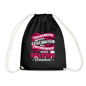 Patentante Weil Patenkinder auch Helden brauchen - Turnbeutel - Schwarz - Vorne