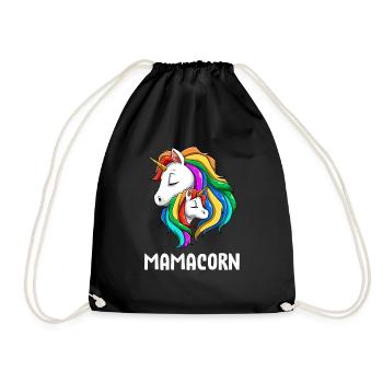 Einhorn Köpfe Mama Tochter - Mamacorn Mama Einhorn - Turnbeutel - Schwarz - Vorne