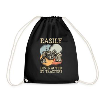 Easily Distracted By Tractors Agriculture - Drawstring Bag - black - Front