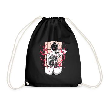 Japanese Dragon Tattoo Samurai Cherry Blossom - Drawstring Bag - black - Front