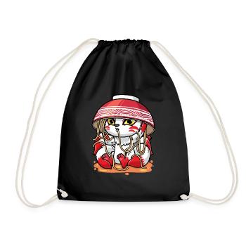 Cute Kitsune Ramen Japanese Noodles Kawaii - Drawstring Bag - black - Front