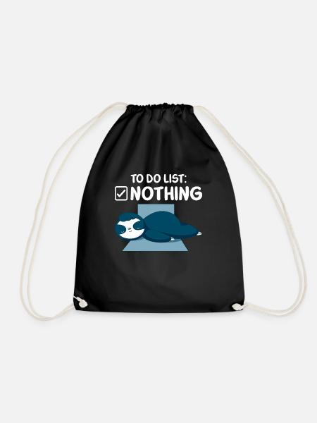 To do list nothing sleeping sloth - Drawstring Bag - black