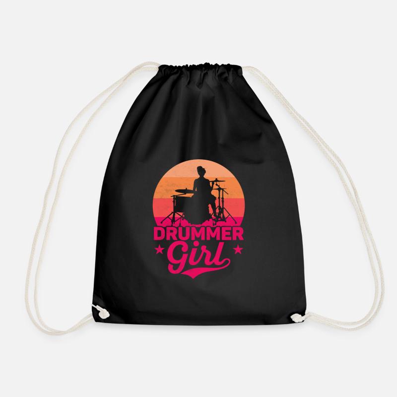 Drummer Girl Drumming Drum - Turnbeutel - Schwarz