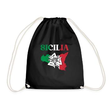 Italy Italia Sicilia Flag Sicily Palermo - Drawstring Bag - black - Front