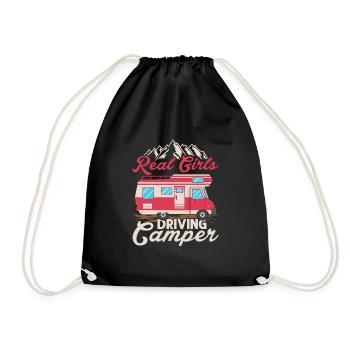 Real Girls Driving Camper Outdoor Camping - Drawstring Bag - black - Front