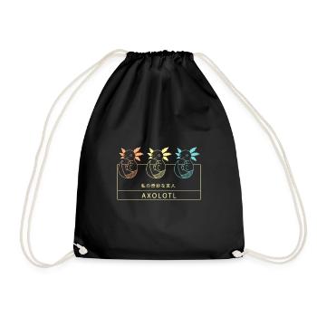 Axolotl Streetwear Japanese Aesthetic Pastel Color - Drawstring Bag - black - Front
