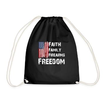 Faith Family Firearms Freedom American Flag - Drawstring Bag - black - Front