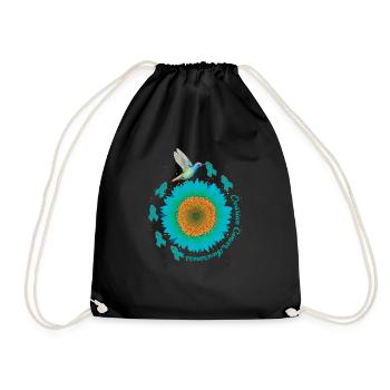 Hummingbird Sunflower Ovarian Cancer Awareness - Drawstring Bag - black - Front