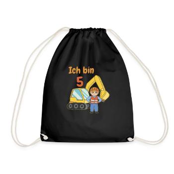 5 Geburtstag Bagger T-Shirt Junge - 5 Jahre - Turnbeutel - Schwarz - Vorne