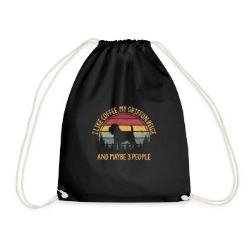 I like coffee my griffon belge and maybe 3 people - Drawstring Bag - black - Front