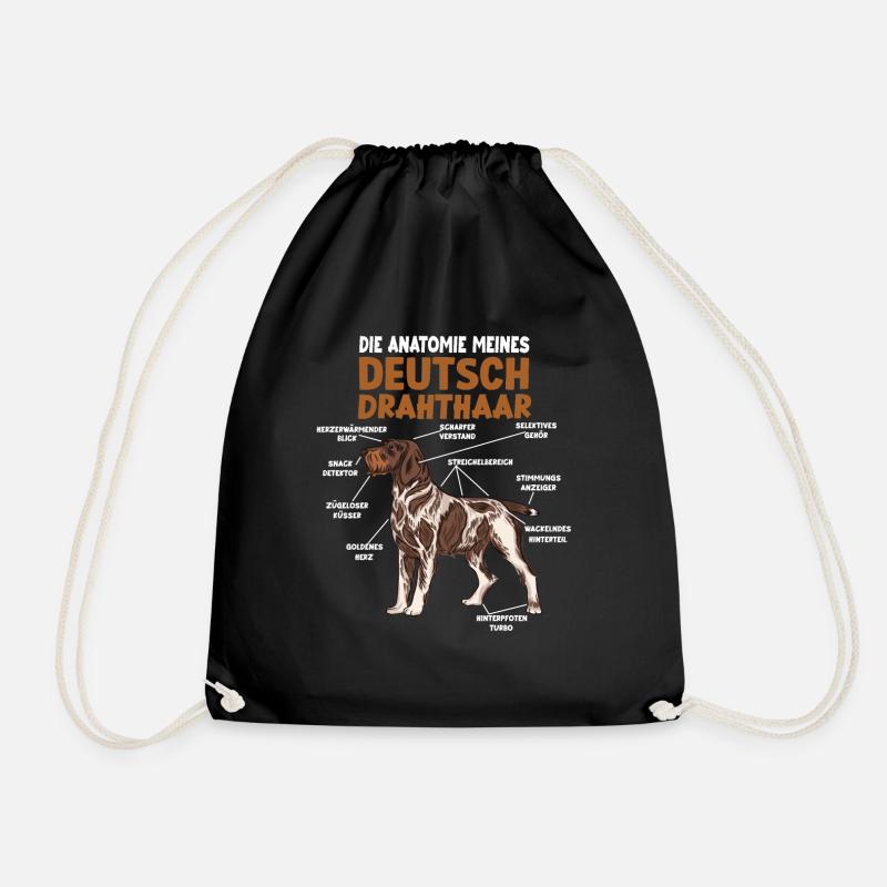 Deutsch Drahthaar Anatomie lustiges Hundehalter - Turnbeutel - Schwarz