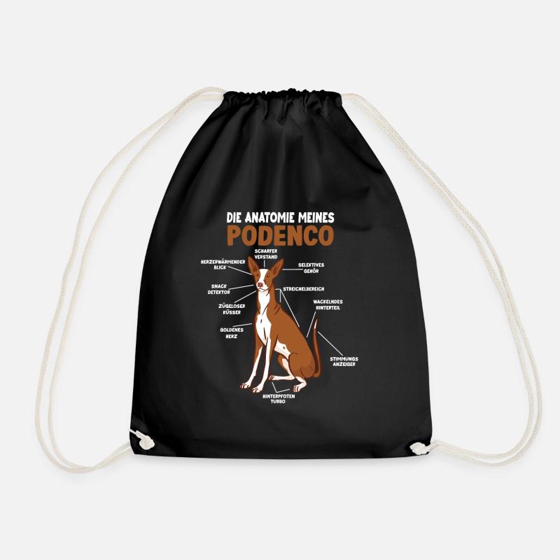 Podenco Anatomie lustiges Hundehalter Gassi - Turnbeutel - Schwarz