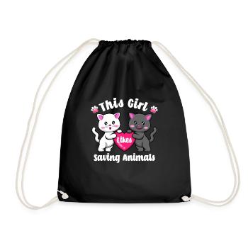 Girl Likes Saving Animals Cute Animal Quote Rescue - Drawstring Bag - black - Front