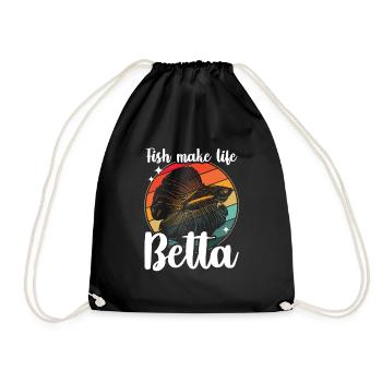 Fish Make Life Betta Siamese Fighting Fish - Drawstring Bag - black - Front