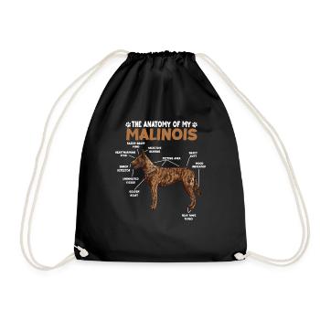 Malinois Anatomy Funny Dog Owner Walk - Drawstring Bag - black - Front