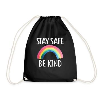 Stay Safe Be Kind Cute Rainbow - Drawstring Bag - black - Front