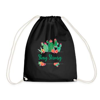 Stay Strong Cute Cactus Flower - Drawstring Bag - black - Front