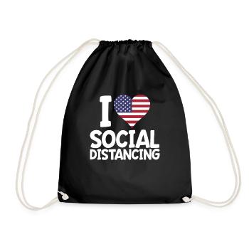 I Love Social Distancing USA Flag - Drawstring Bag - black - Front