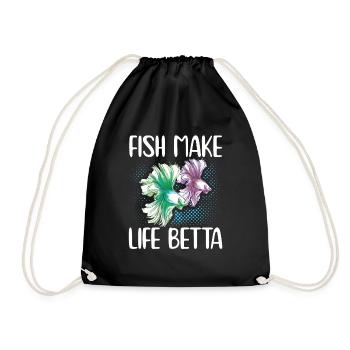 Fish Make Life Betta Siamese Fighting Fish - Drawstring Bag - black - Front