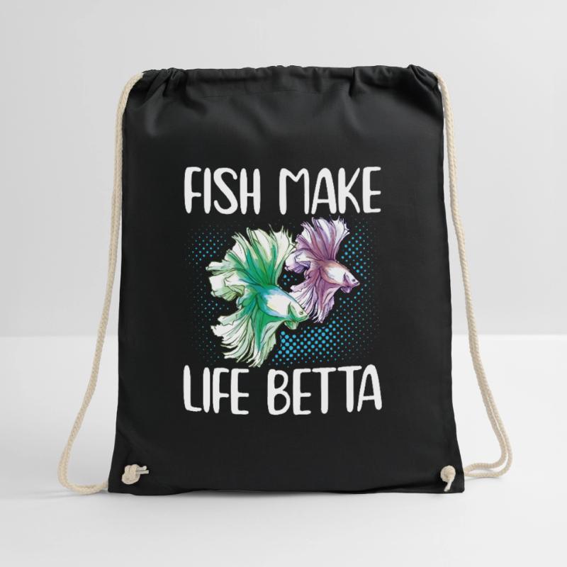 Fish Make Life Betta Siamese Fighting Fish Drawstring Bag