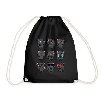 Schwarze Katze Kawaii Emoticons Aestheti - Turnbeutel - Schwarz - Vorne
