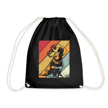 Dackel Dackelhund Hunde Silhouette Retro Vintage G - Turnbeutel - Schwarz - Vorne