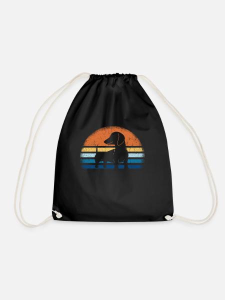 Dackel Dachshund Silhouette Retro Vintage Dackelli - Turnbeutel - Schwarz