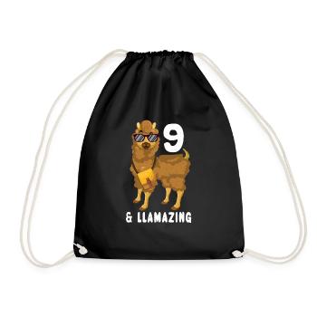 Kawaii Naissance Né Age 9 Ans Alpaga Llama - Sac de sport léger - noir - Devant
