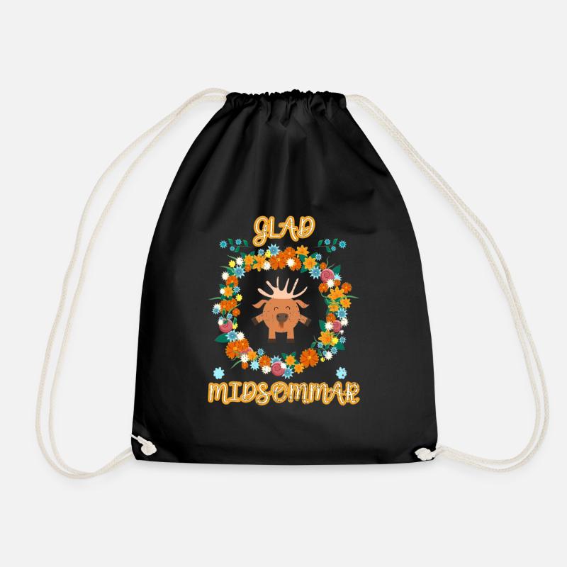 Midsommar Schweden Elch Blumen Mitsommer Geschenk - Turnbeutel - Schwarz