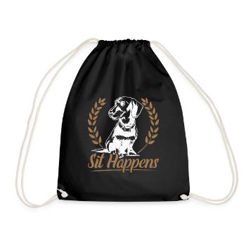 Dachshund Dackel Rauhaardackel Sit Happens Hundeli - Turnbeutel - Schwarz - Vorne