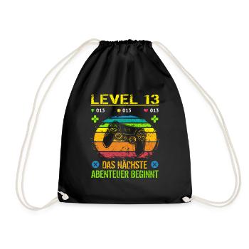 Geburtstag Gamer Level 13 Geburtstagsshirt Jungen - Turnbeutel - Schwarz - Vorne
