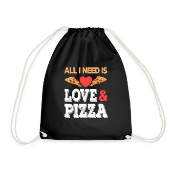 All I need is Love and Pizza Junk Food Fastfood - Turnbeutel - Schwarz - Vorne