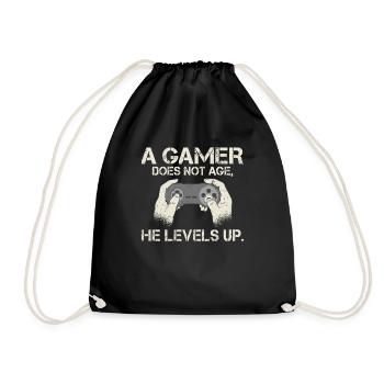 A gamer does not age he levels up fun gaming - Drawstring Bag - black - Front