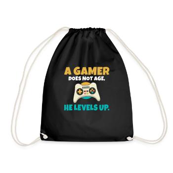 A gamer does not age he levels up lustiges Gaming - Turnbeutel - Schwarz - Vorne