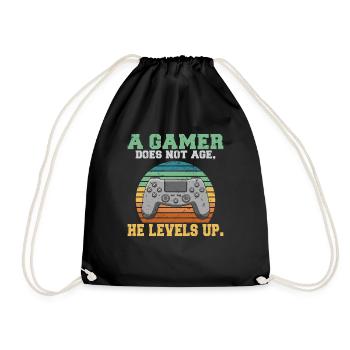 A gamer does not age he levels up lustiges Gaming - Turnbeutel - Schwarz - Vorne