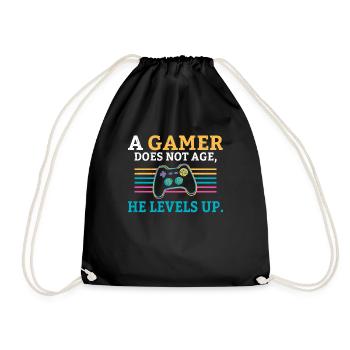 A gamer does not age he levels up lustiges Gaming - Turnbeutel - Schwarz - Vorne