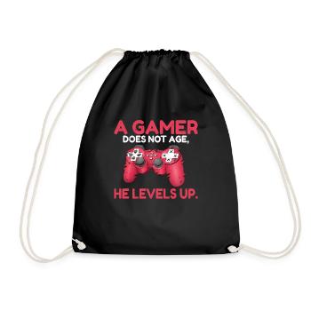 A gamer does not age he levels up lustiges Gaming - Turnbeutel - Schwarz - Vorne