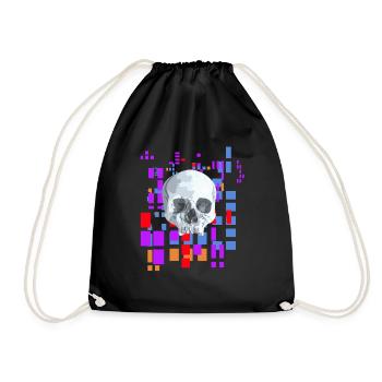 Pixelbild mit Totenkopf - Turnbeutel - Schwarz - Vorne