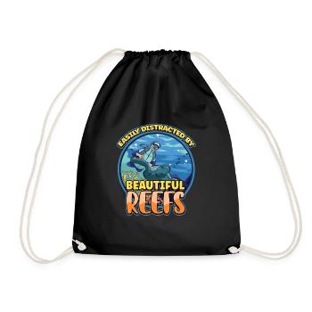 Easily Distracted By Beautiful Reefs Ocean - Drawstring Bag - black - Front