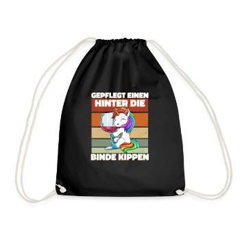 Weincorn Wein Einhorn - Saufen Trinken - Lustiges - Turnbeutel - Schwarz - Vorne
