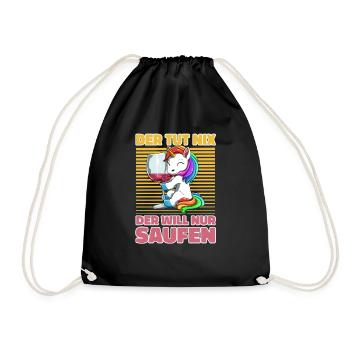 Saufen Bier Trinken Einhorn - Lustiges Saufen - Turnbeutel - Schwarz - Vorne