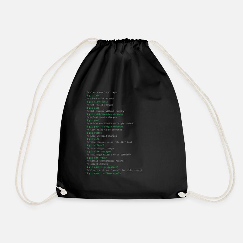 Git commands - Drawstring Bag - black