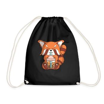 cute kawaii red panda boba tea bubble tea fun - Drawstring Bag - black - Front