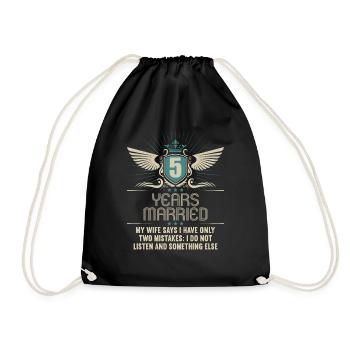 5 years married only 2 mistakes 5th wedding anniversary - Drawstring Bag - black - Front