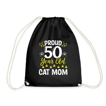 50th Birthday Cat Mother Proud 50 Year Old Cat Mom - Drawstring Bag - black - Front