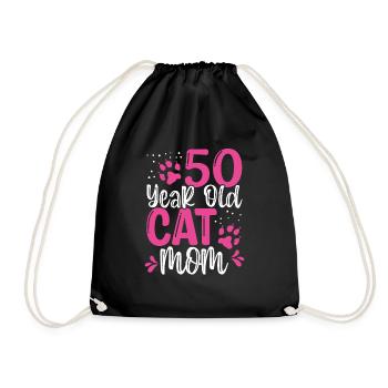 50 Year Old Cat Mom Paw Cat Mother 50th Birthday - Drawstring Bag - black - Front